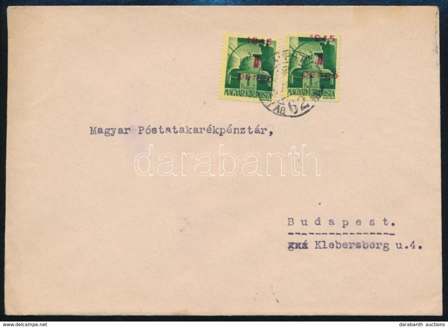 1945 (2. Díjszabás) Helyi Levél Kisegítő 2 X 1P/1P Bérmentesítéssel - Other & Unclassified