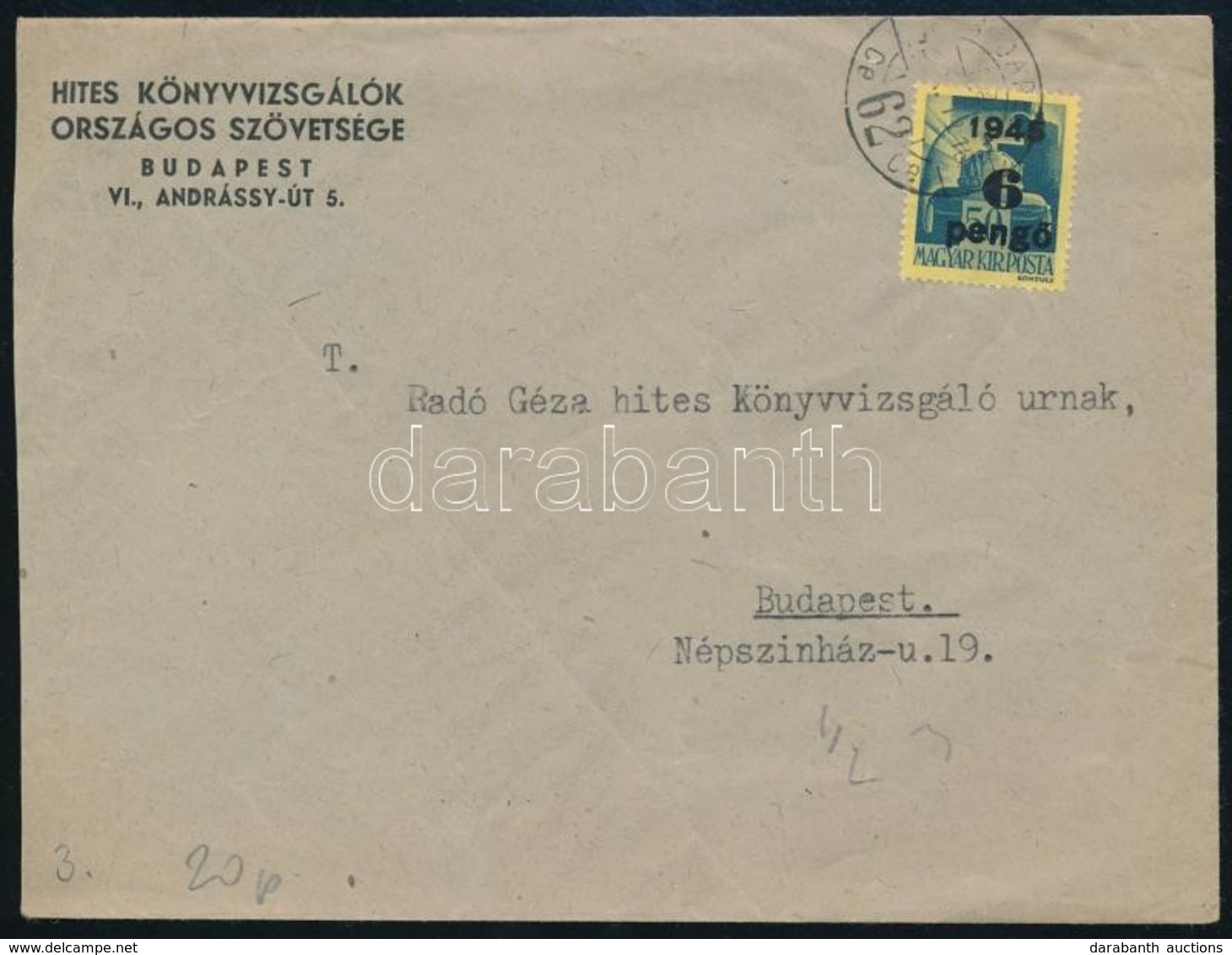 1945 (3. Díjszabás) Helyi Levél Kisegítő 6P/50f Bérmentesítéssel - Other & Unclassified
