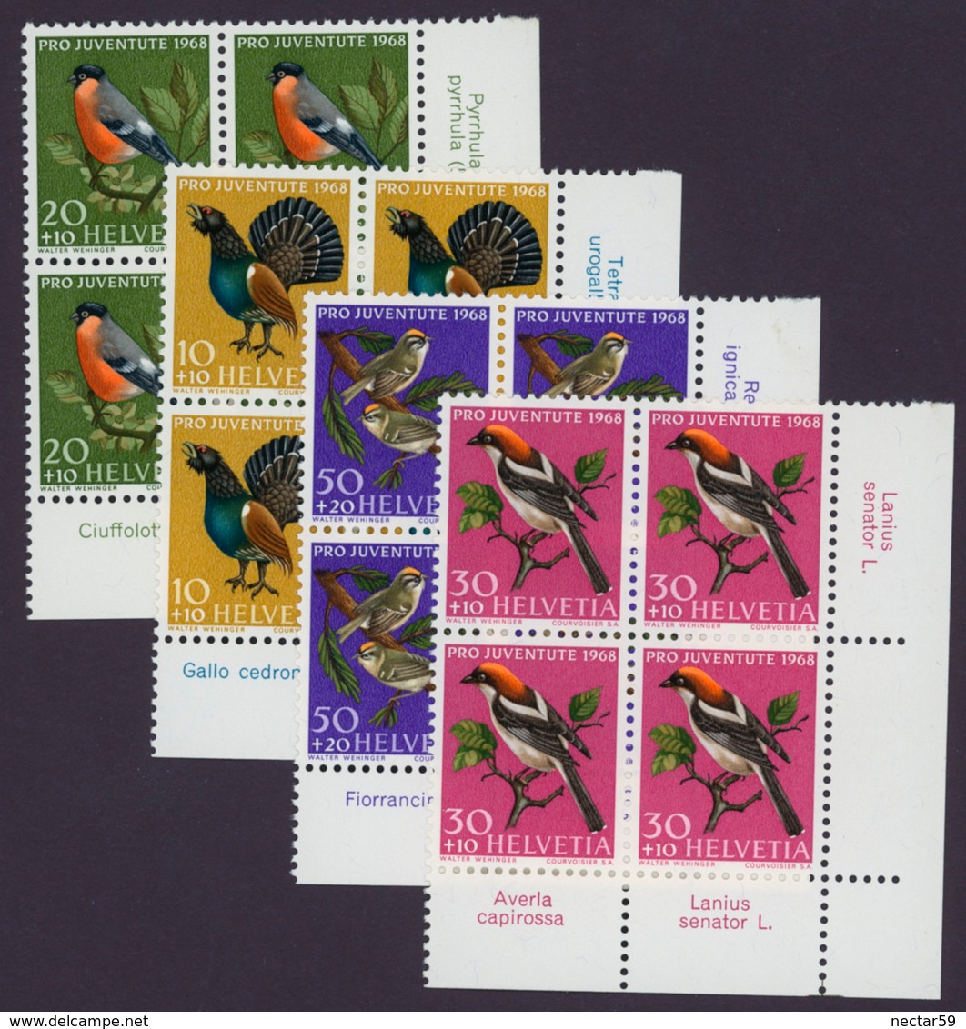 SUISSE SCHWEIZ SWITZERLAND 1968 Yt CH 824-827 Mi CH 891-894 Native Birds BLOCS NEUFS** - Nuevos