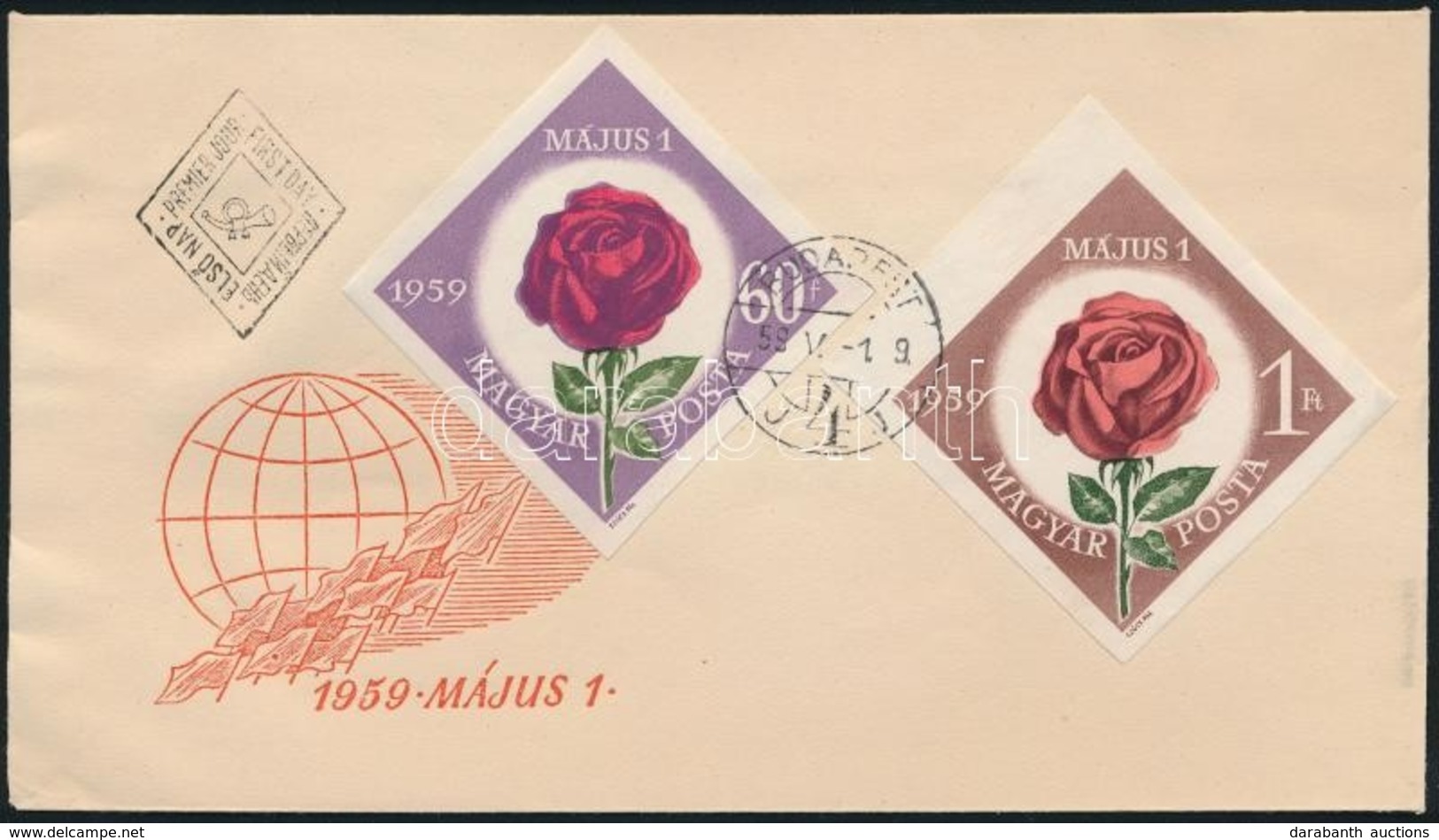 1959 Május 1. Vágott Bélyegpár FDC-n - Other & Unclassified