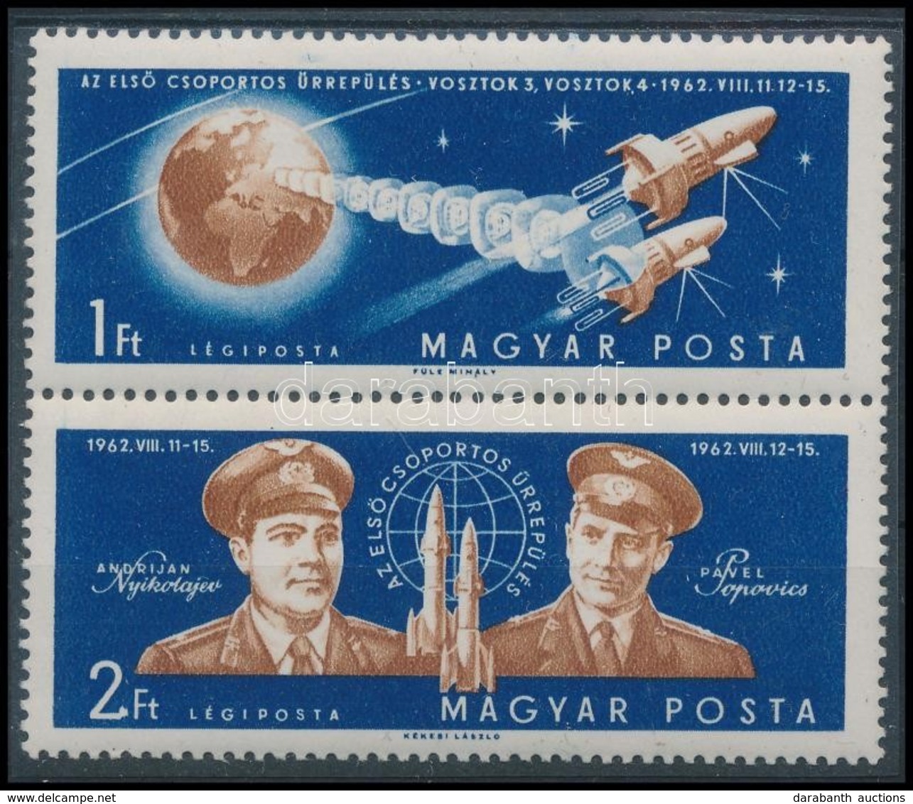 ** 1962 Az Első Csoportos űrrepülés Pár, A 2 Ft ,,kampó' Lemezhibával - Other & Unclassified