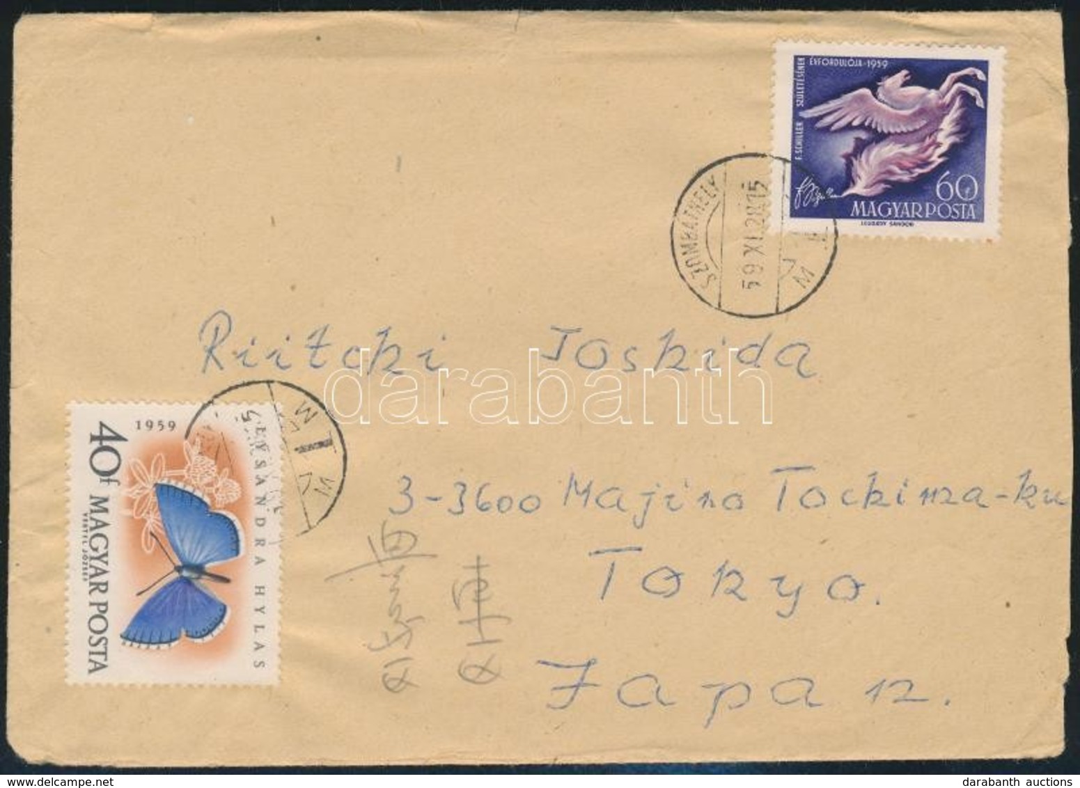1959 Levél Japánba Alkalmi Bélyeges 1Ft-os Bérmentesítéssel, Tartalommal - Autres & Non Classés