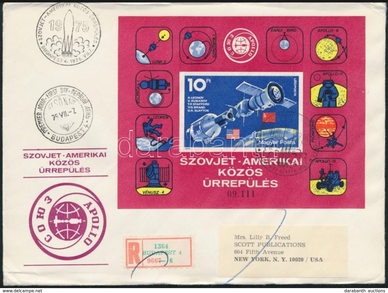 1975 Szovjet-amerikai Közös űrrepülés Vágott Blokk Ajánlott FDC-n - Other & Unclassified