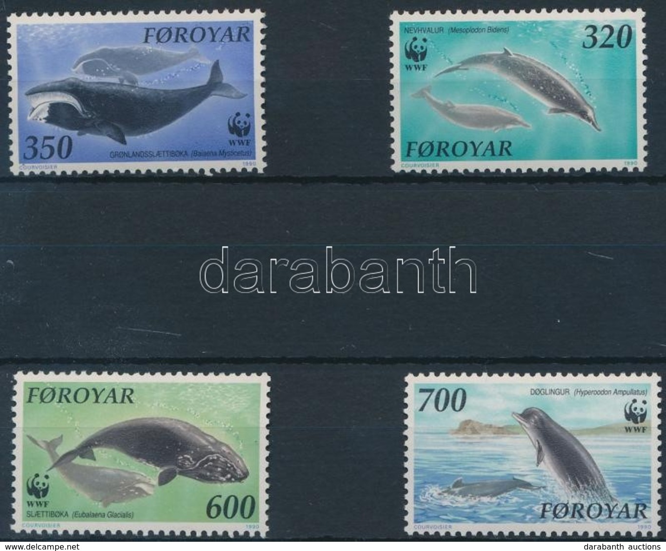 ** 1990 WWF: Bálnák Sor Mi 203-206 + 4 FDC (gumihiba/gum Disturbance) - Other & Unclassified