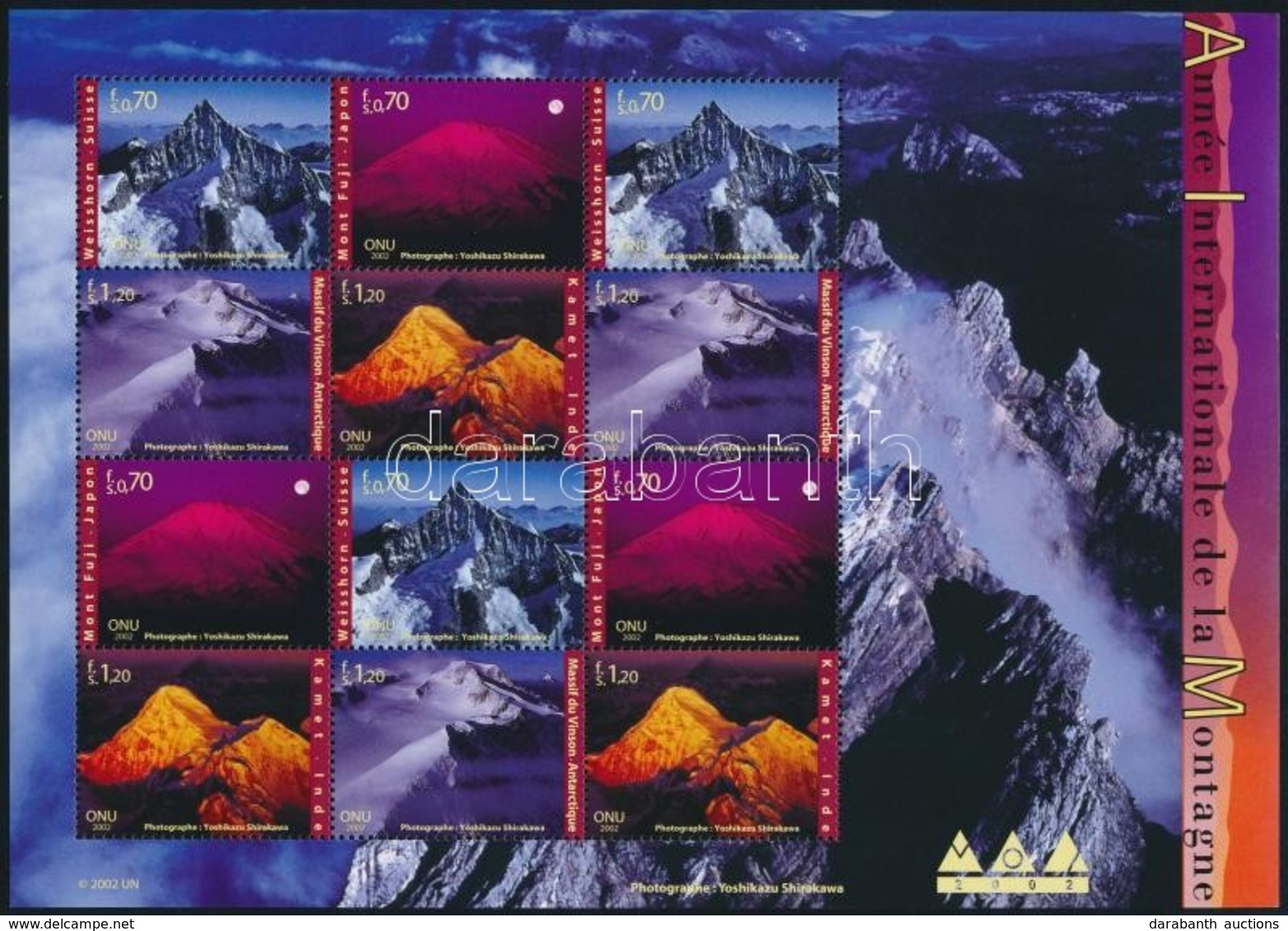** 2002 Hegyek Nemzetközi éve Kisív,
International Year Of Mountains Minisheet
Mi 440-443 - Other & Unclassified