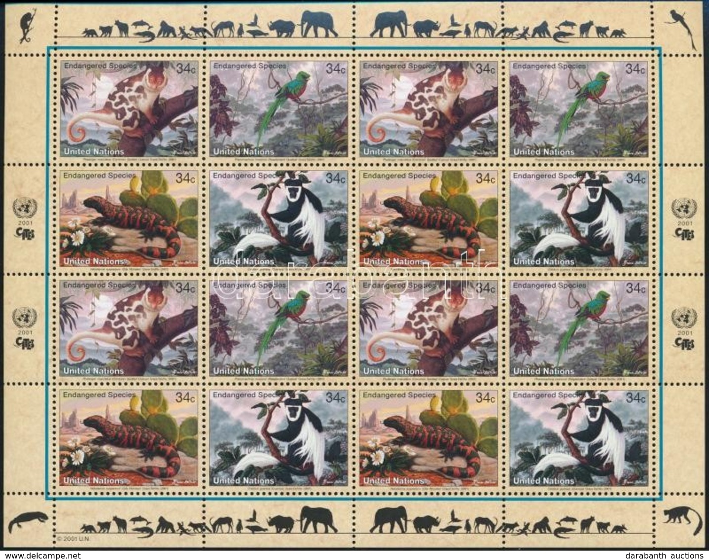 ** 2001 Veszélyeztetett állatok Kisív,
Endangered Species Minisheet
Mi 856-859 - Other & Unclassified