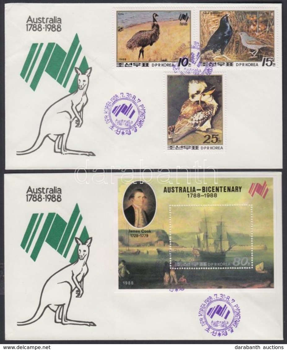 1988 Ausztrál Bicentenárium Sor FDC-n Mi 2940-2942 + Blokk FDC-n Mi 236 - Autres & Non Classés