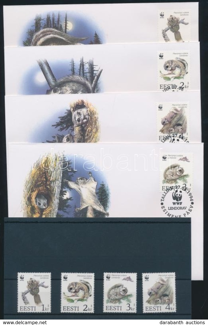 ** 1994 WWF: Repülő Mókus Sor Mi 229-232 + 4 FDC (egyik Boríték Hátán Pici Hiba) - Other & Unclassified