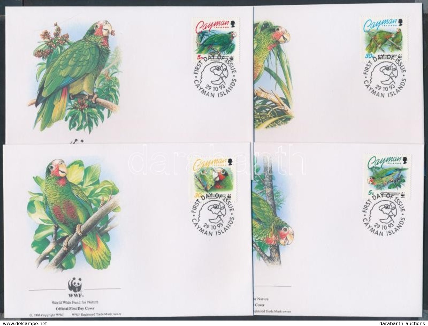 ** 1993 WWF Papagájok Sor + Ugyanaz A Sor 4 FDC-n Mi 690-693 - Other & Unclassified