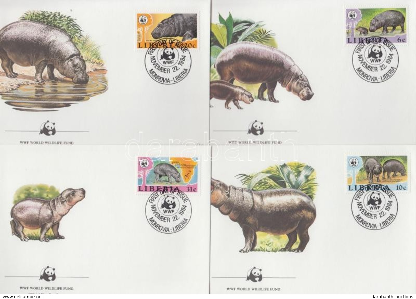 1984 WWF: Víziló Sor Mi 1315-1318 4 Db FDC-n - Other & Unclassified