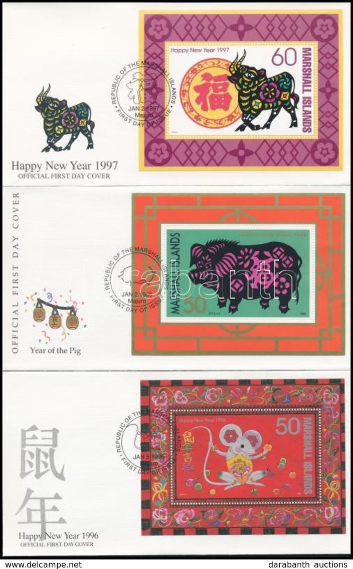 1995-1997 Kínai újév 3 Klf Blokk 3 FDC-n Mi 12 + 15 + 17 - Other & Unclassified