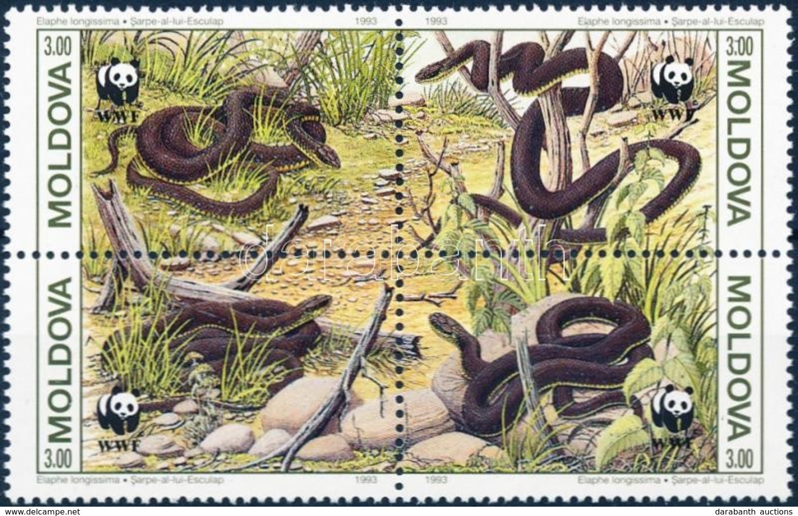 ** 1993 WWF Kígyók Négyestömb + 4 FDC Mi 50-53 - Other & Unclassified