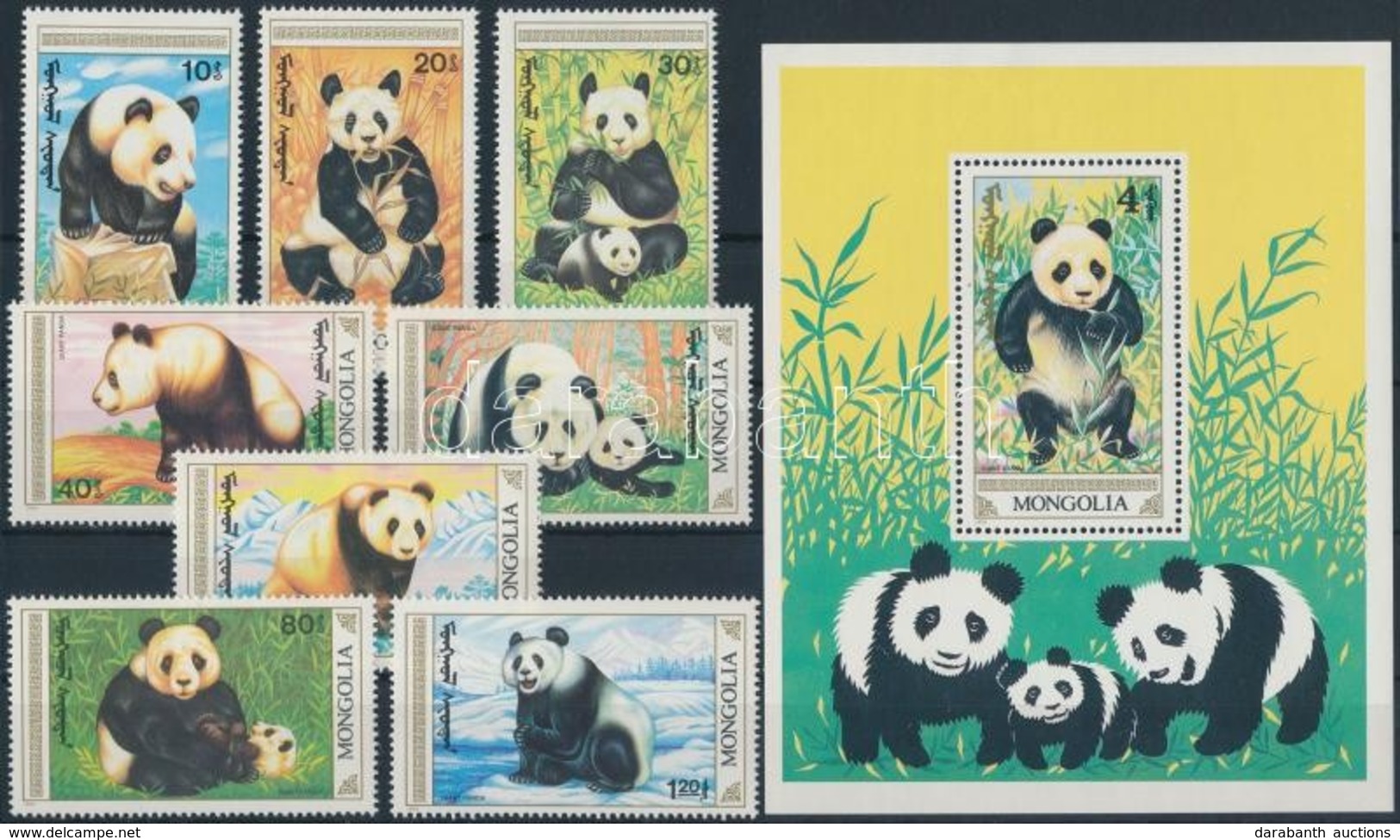 ** 1990 Panda Sor Mi 2157-2164 + Blokk Mi 152 (papírránc A Blokkon / Paper Creases On The Block) - Other & Unclassified