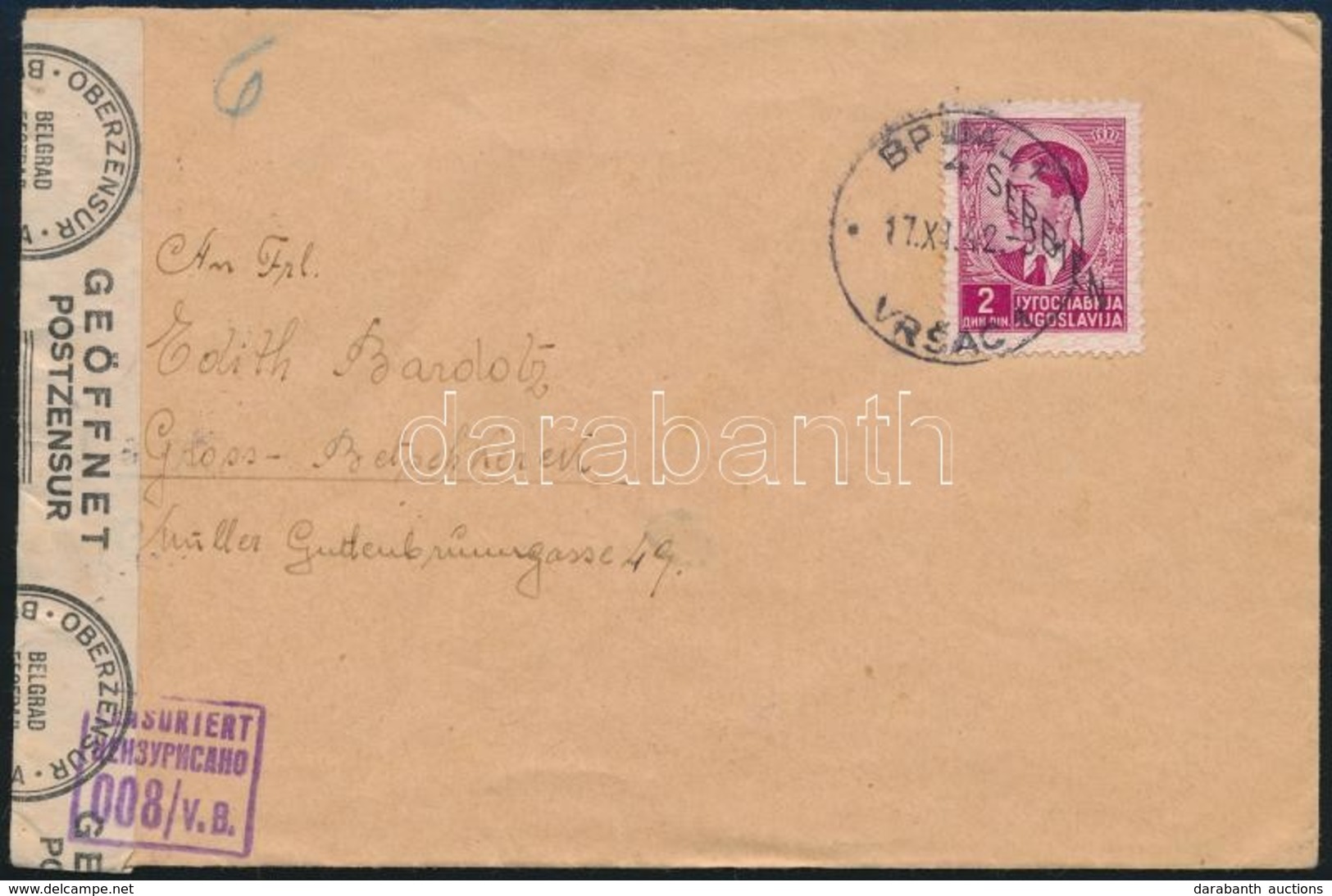 Serbien 1942 Cenzúrás Távolsági Levél / Censored Domestic Cover - Other & Unclassified