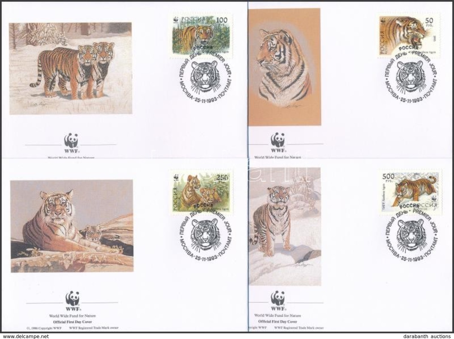 ** 1993 WWF: Szibériai Tigris Sor + Sor 4 FDC-n Mi 343-346 - Other & Unclassified