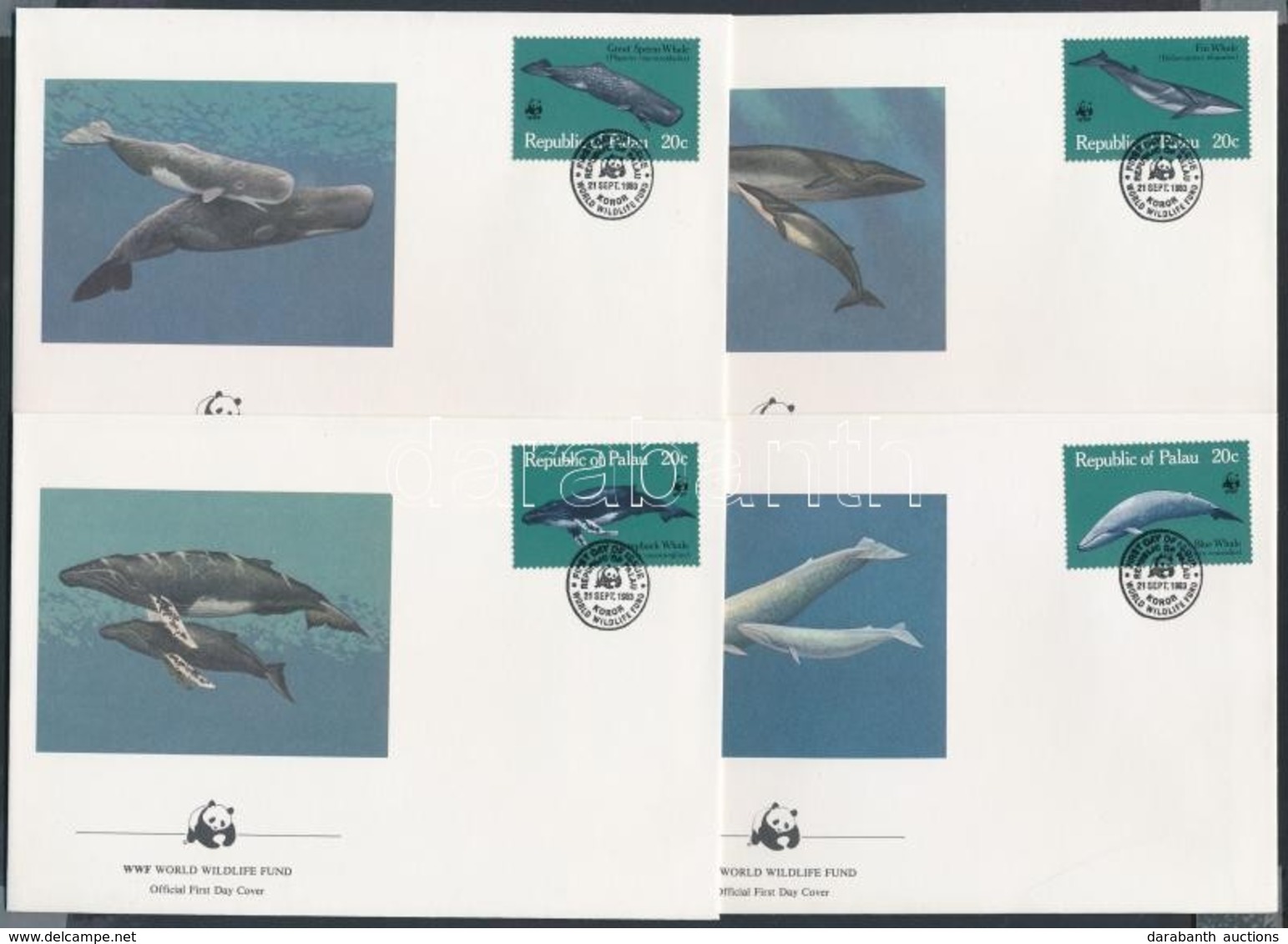 ** 1983 WWF Bálnák Négyestömb + Ugyanaz A Sor 4 FDC-n Mi 20-23 - Other & Unclassified