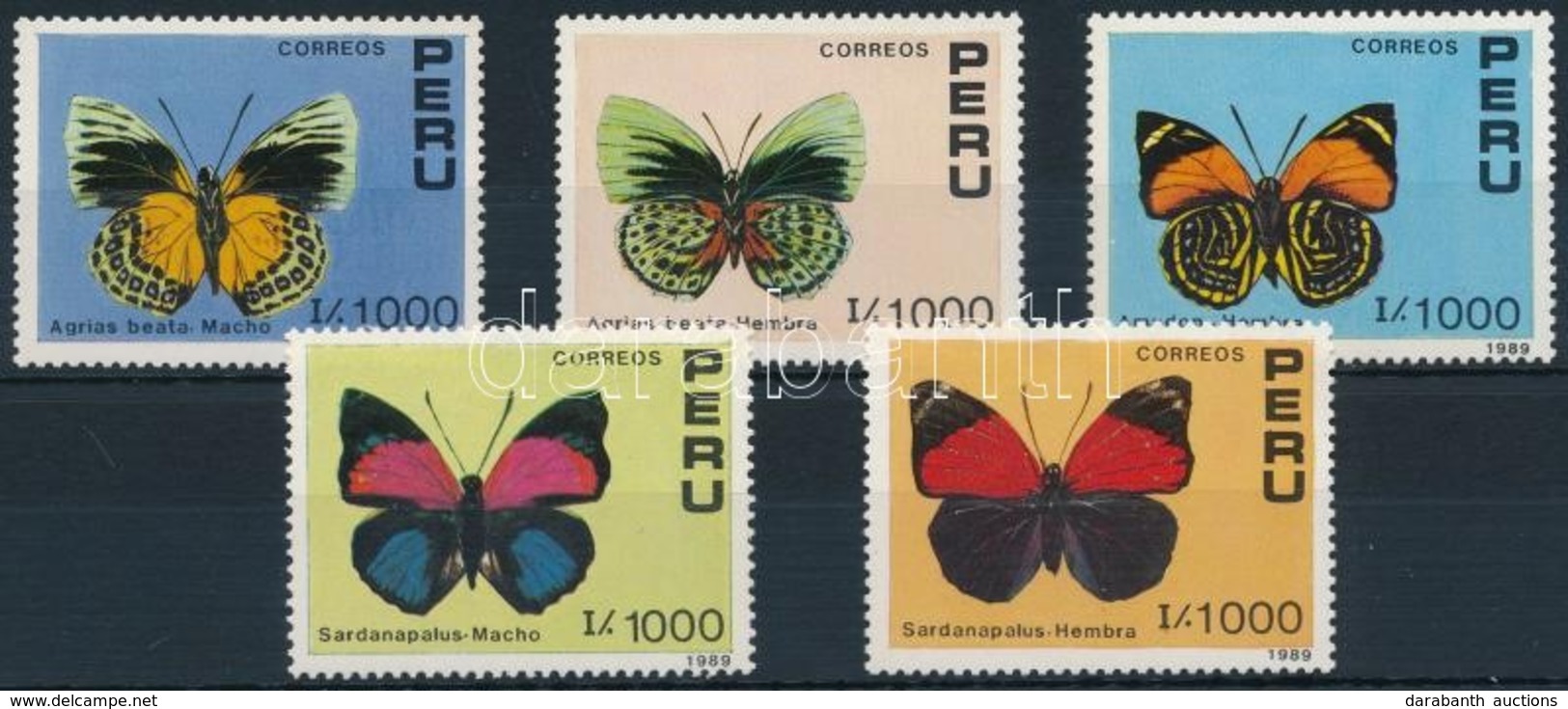 ** 1990 Lepkék Sor,
Butterflies Set
Mi 1419-1423 - Other & Unclassified