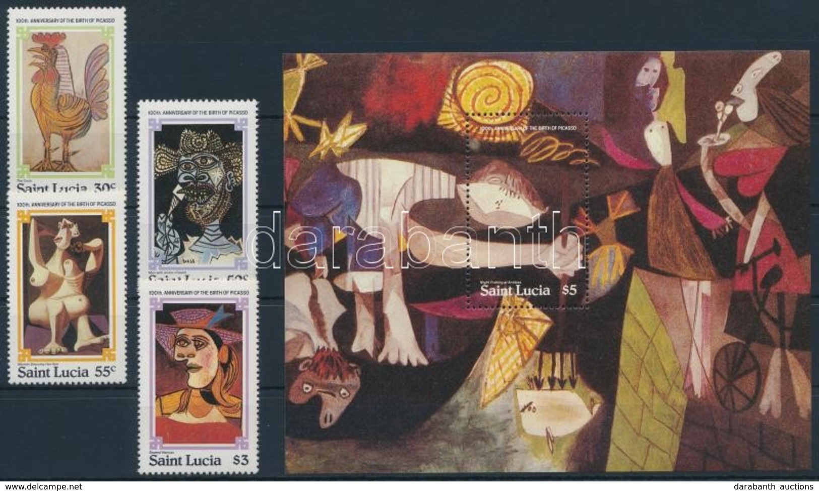** 1981 Picasso, Festmények Sor + Blokk,
Picasso, Paintings Set + Block
Mi 538-541 + Mi 28 - Other & Unclassified