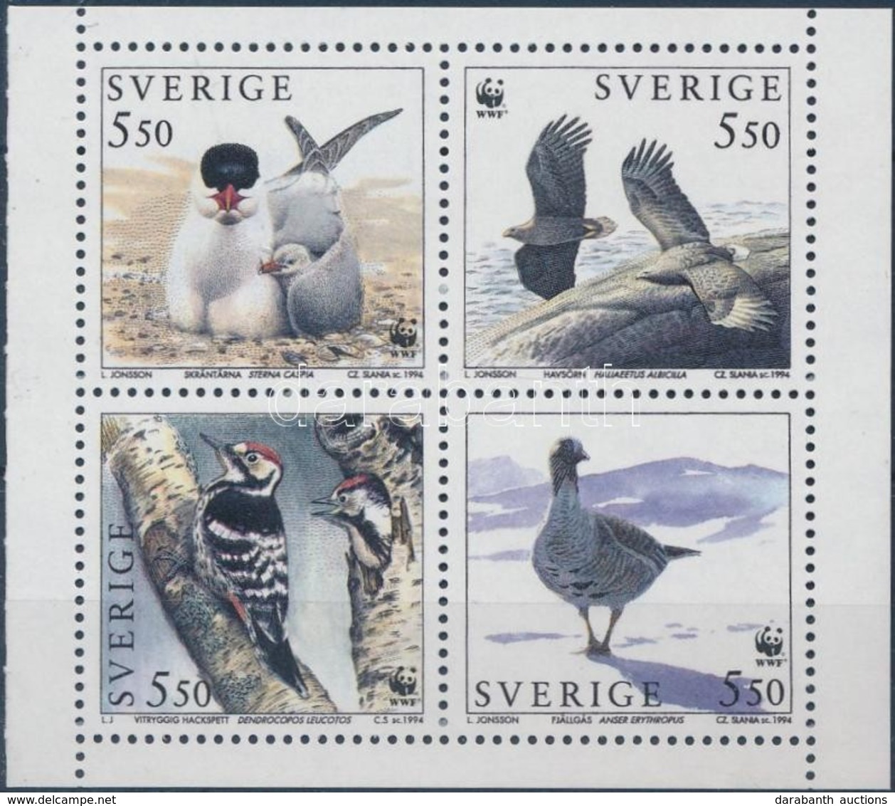 ** 1994 WWF Madarak ívsarki Négyestömb Bélyegfüzetből + 4 FDC 1847-1850 - Other & Unclassified