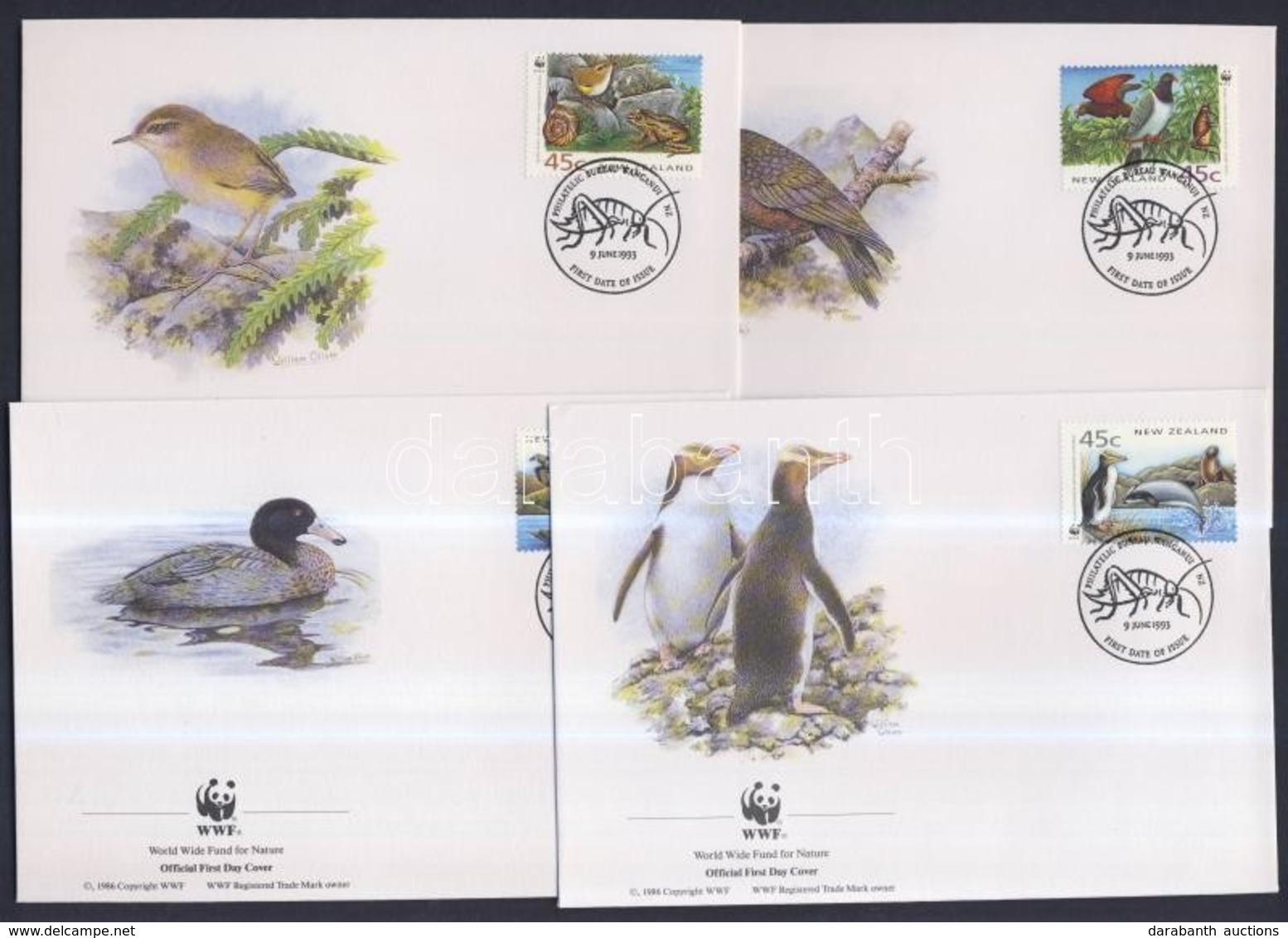 ** 1993 WWF Négyestömb Mi 1290-1294 + A Sor értékei 4 FDC-n - Other & Unclassified