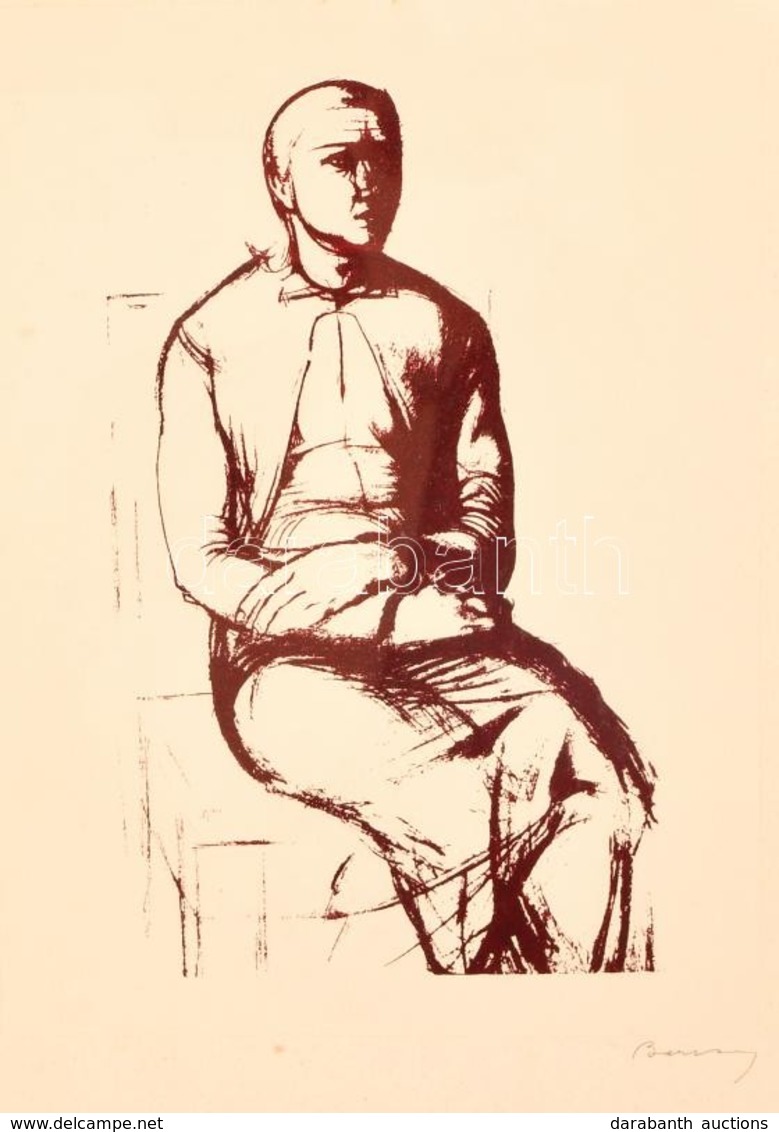 Barcsay Jenő (1900-1988): Ülő Férfi. Szitanyomat, Papír, Jelzett, üvegezett Keretben, 24×15 Cm - Other & Unclassified