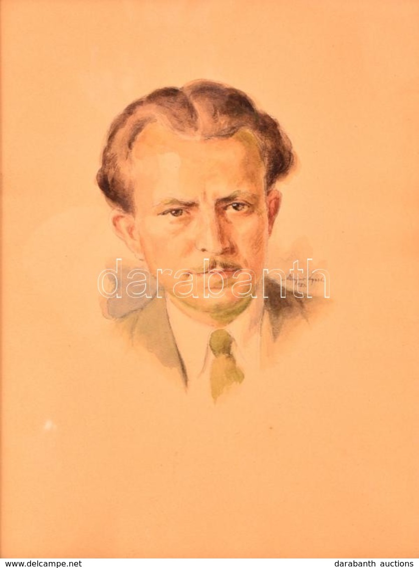 Bajor Ágost (1892-1958): Férfi Portré, Akvarell, Papír, Jelzett, üvegezett Fa Keretben, 32,5×24 Cm - Other & Unclassified