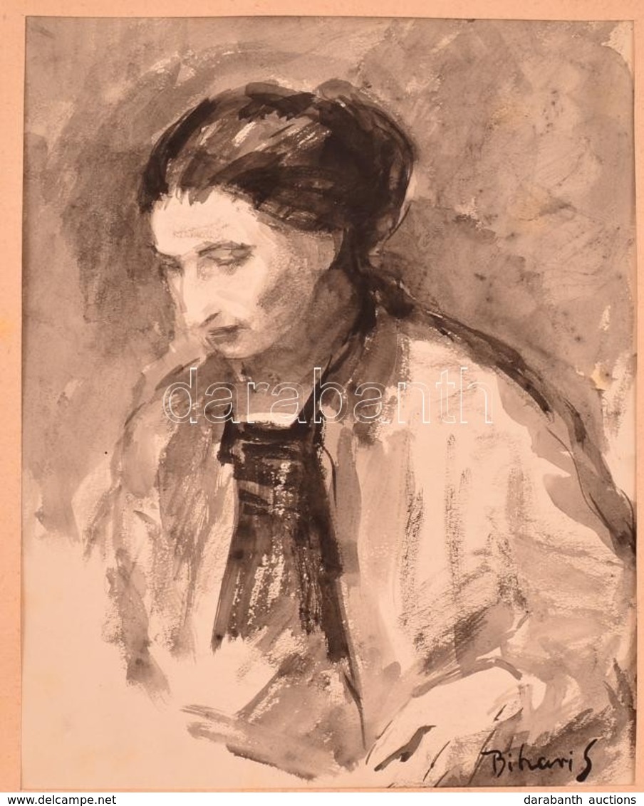 Bihari Jelzéssel: Női Portré. Akvarell, Papír, 24,5×19 Cm - Other & Unclassified