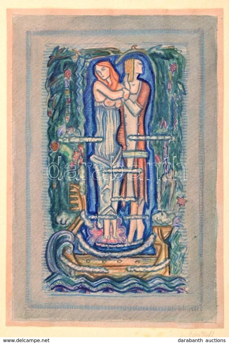 Dóczy Pál (1888 - ):Tristan. (Gobelin Terv). Akvarell, Papír, Jelzett, 18×12 Cm - Other & Unclassified