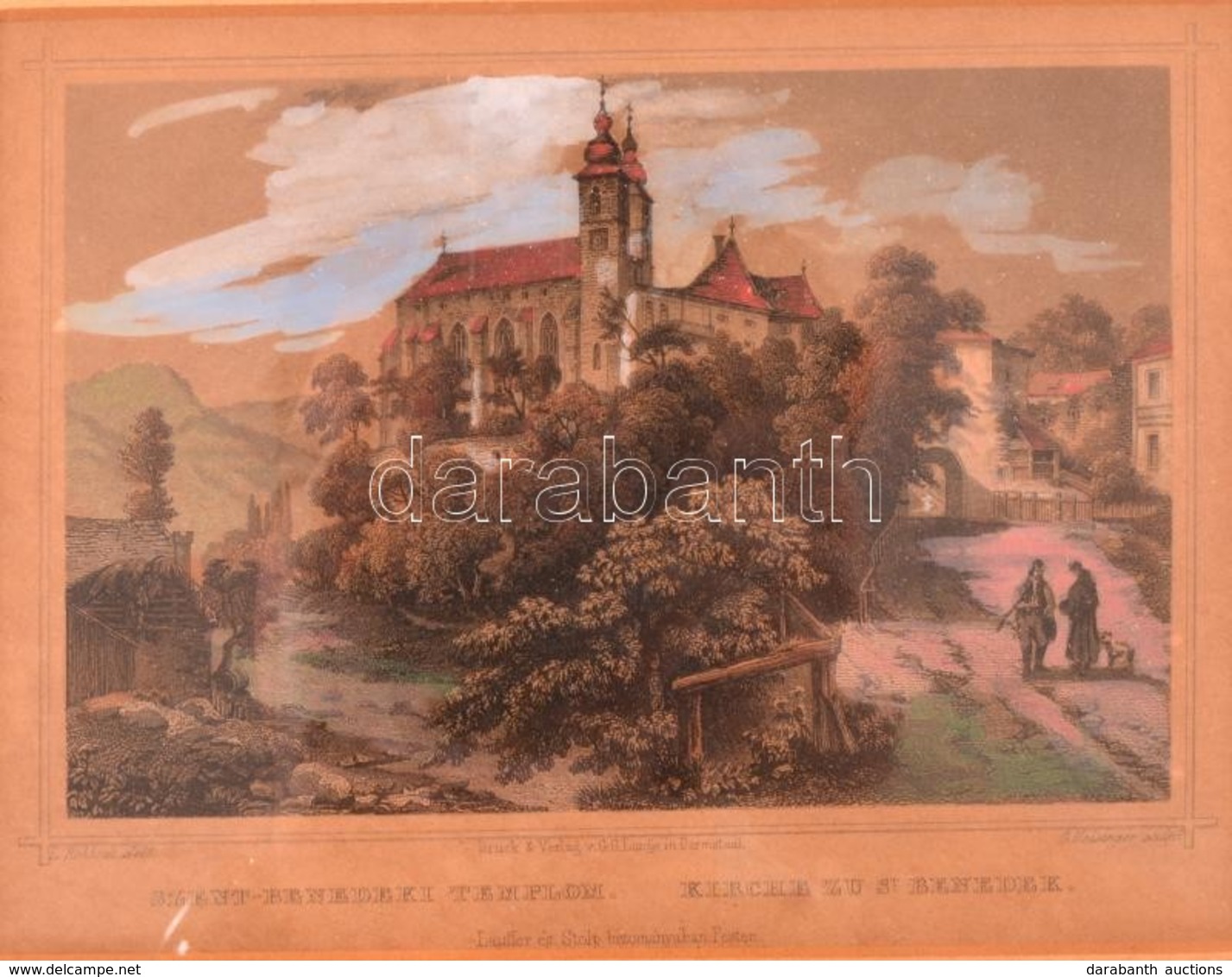 Ludwig Rohbock (1820-1883): Szent-benedeki Templom / Kirche Zu St. Benedek, Színezett Acélmetszet, Papír, Foltos, Paszpa - Prints & Engravings