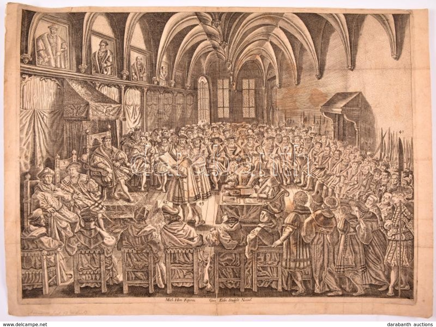 Cca 1645 Augsburg 1530: Az Ágostai Hitvallás Felolvasása. Nagyméretű Rézmetszet. Mich. Herz Figurau Rajza Alapján Georg  - Prints & Engravings