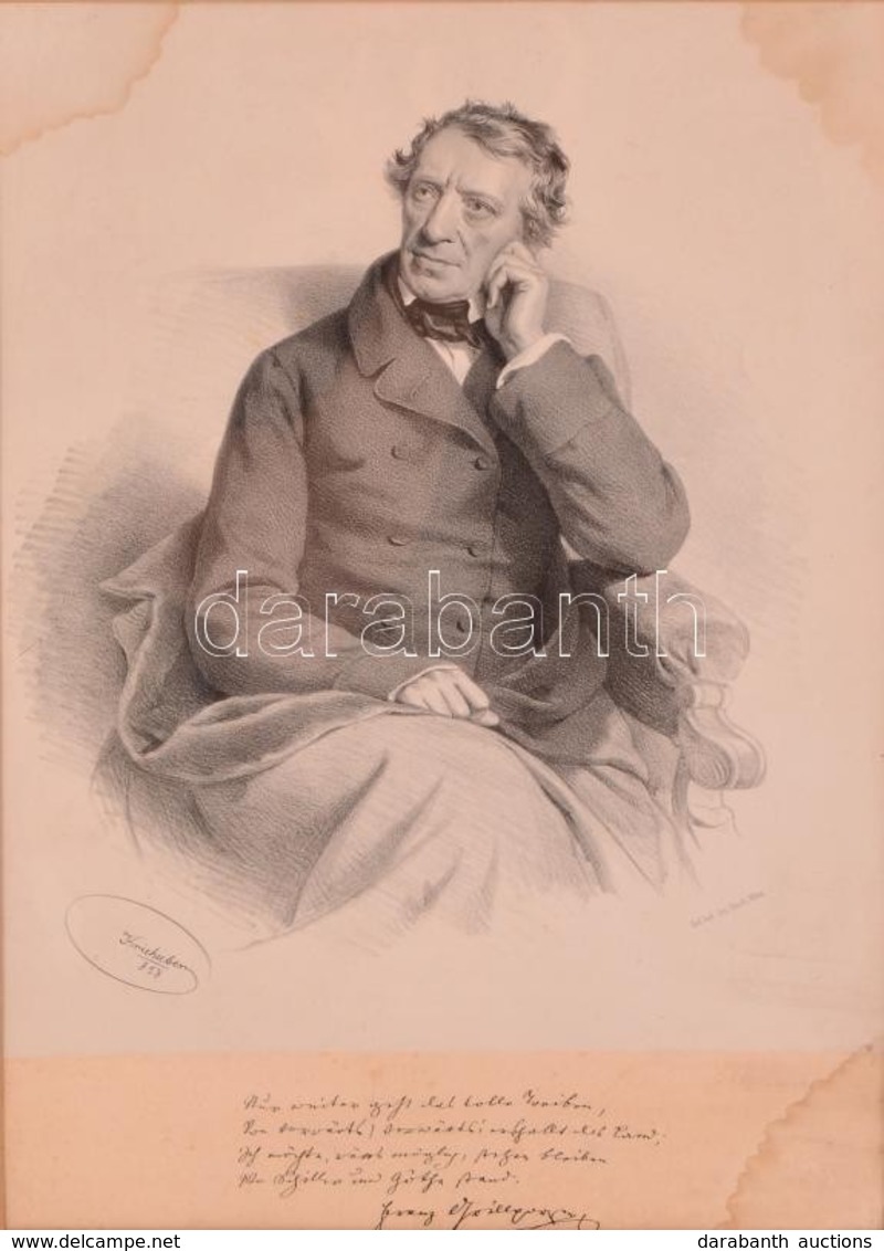 Franz Grillpurzer (1791-1872) Kőnyomatos Portréja. Aláírással. Joseph Kriehuber Litográfiája. Kissé Foltos. 26x37 Cm Üve - Prints & Engravings