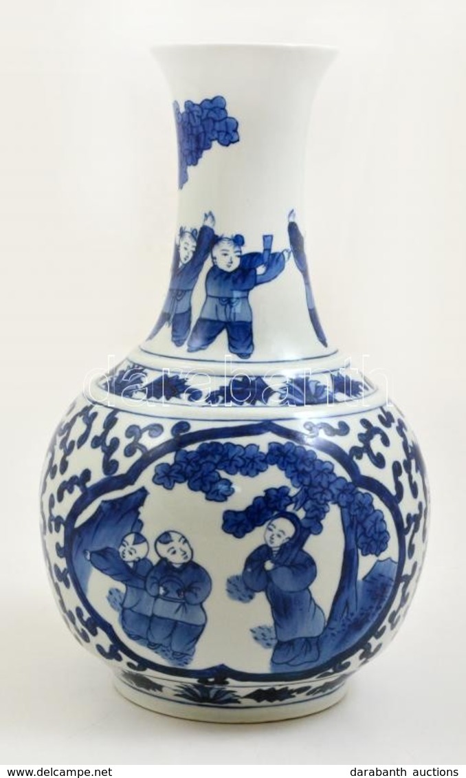 XX. Sz. Cheng Hua Jelzésű Kínai Váza, Máz Alatti Kézi Festéssel, Hibátlan, M:29,5 Cm - Other & Unclassified