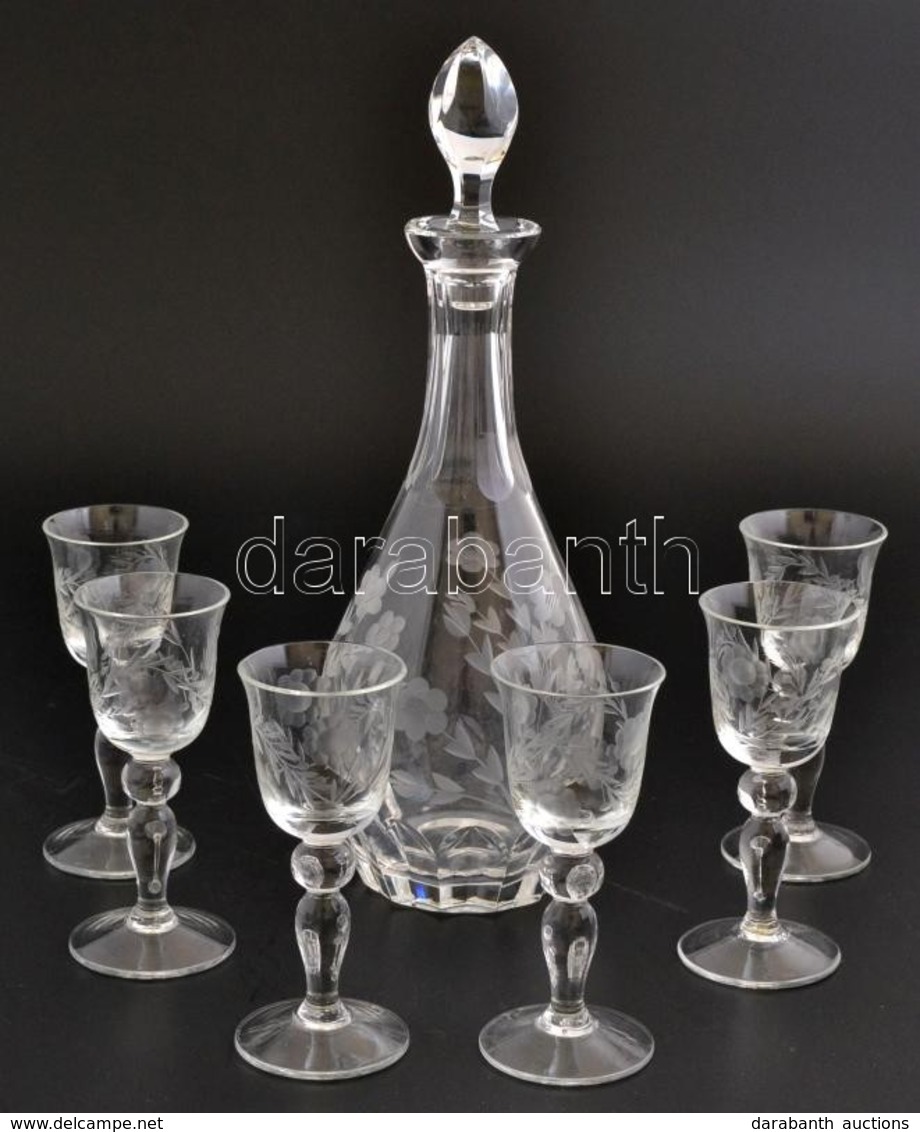 Csiszolt Likőrös Készlet (5 Db) Pohárral, Kiöntő Dugó Nélkül, Csorba Nélkül, M:23 Cm, M:12 Cm (5×) - Glass & Crystal