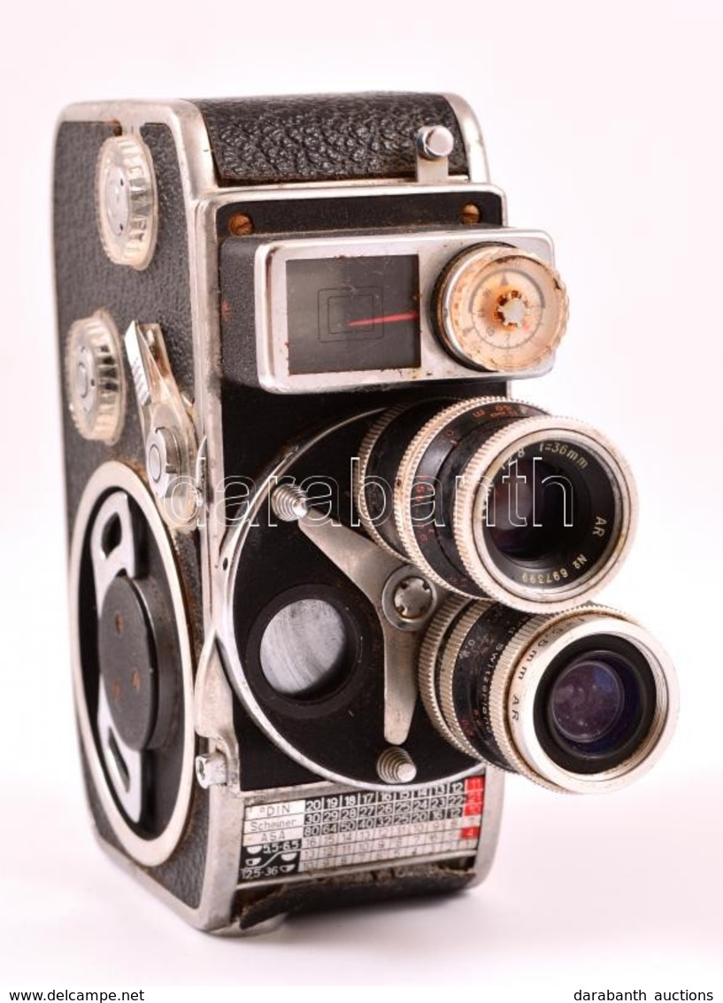 Bolex-Paillard 8mm-es Filmfelvevő Kamera, Yvar 36mm F/2.8 és Switar 5,5 Mm F/1.8 Objektívekkel, Működőképes állapotban - Cameras