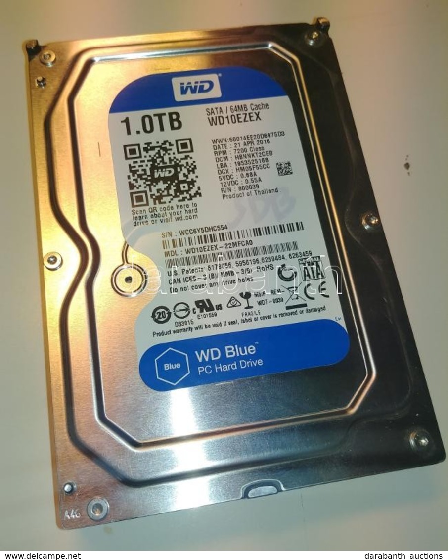 Western Digital WD10EZEX Blue SATA 3.5' Merevlemez, 1TB, 7200rpm, 64M Cache Jó állapotban.
18370 órás Futásidő. - Autres & Non Classés