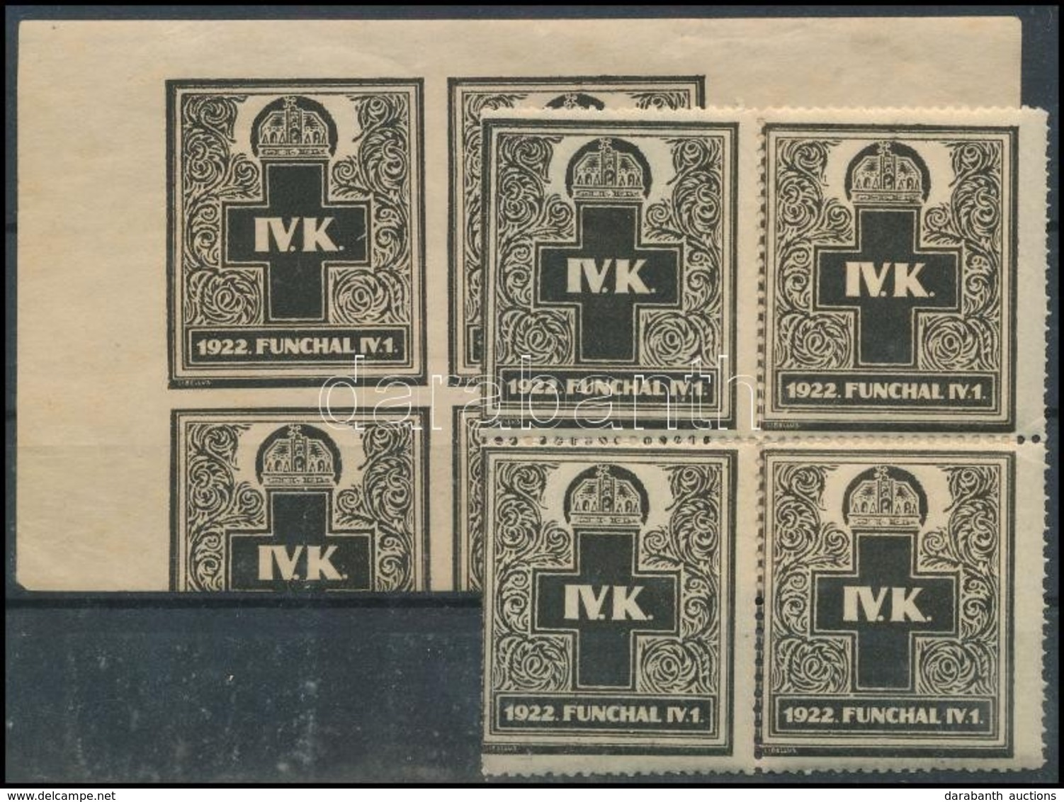 1922 IV. Károly Gyászbélyeg Négyestömb, Vágott ívtöredék - Unclassified
