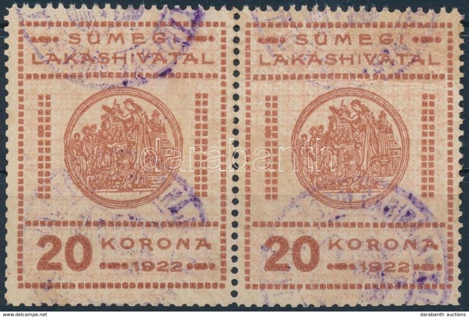 1922 Sümeg Városi Lakáshivatali Bélyeg 20K Pár (24.000) - Unclassified
