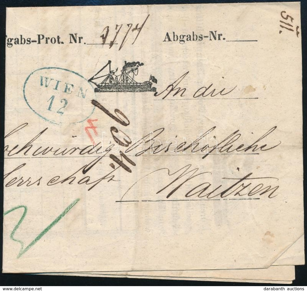 1862 DDSG Hajós Fuvarlevél A WIen Hajó Pecsétjével - Unclassified