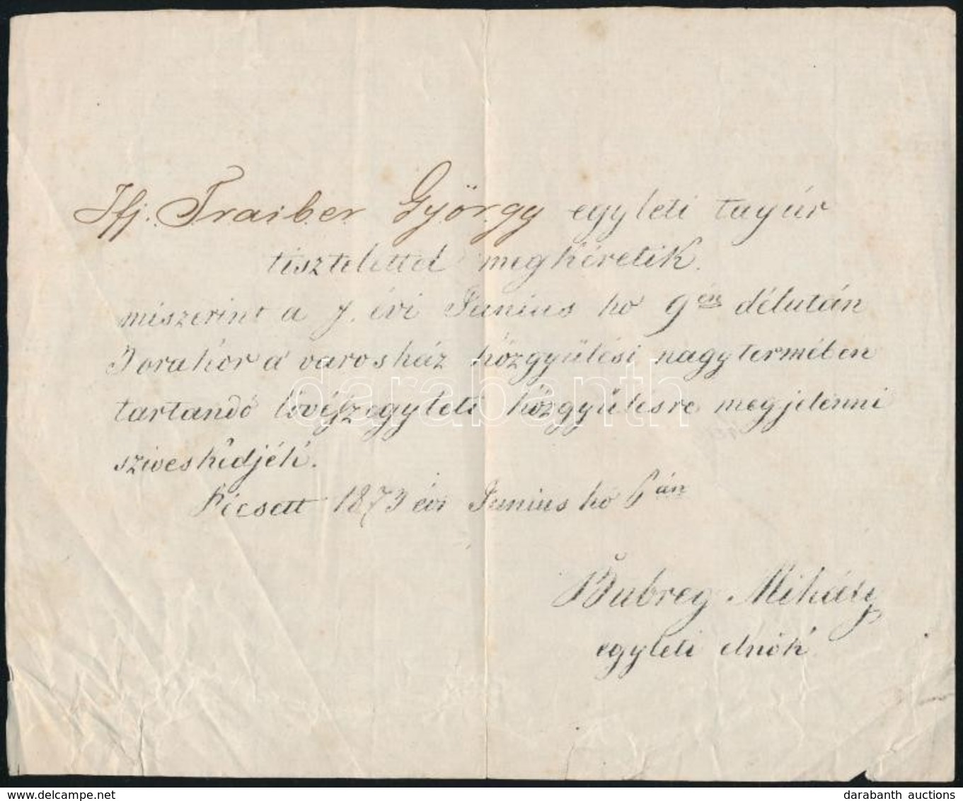 1873 Pécs, Lövészegyleti Közgyűlésre Szóló  Meghívó - Unclassified