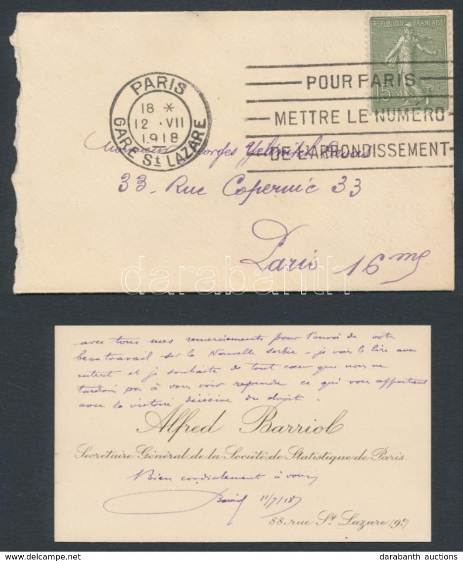 1918 Alfred Barriol. Francia Statisztikus, Tudós Saját Kézzel Megírt Névjegykártyája / 
1918 Autograph Lines Of Alfred B - Unclassified