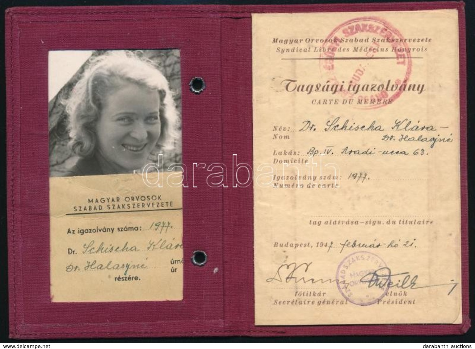 1947 Magyar Orvosok Szabad Szakszervezete Tagsági Igazolvány Bélyegekkel - Unclassified