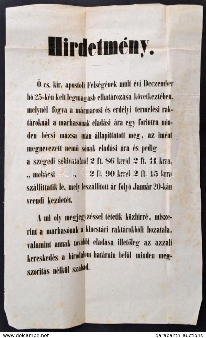 Cca 1850-1860 Hirdetmény A Marhasóár Megállapításának Tárgyában, 39x24 Cm - Unclassified