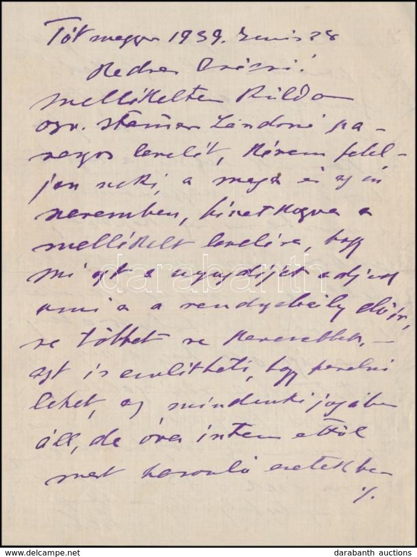 1939 Gr. Károlyi Lajos Nagybirtokos Saját Kézű Levele Csécsi Miklós Intézőhöz - Non Classés