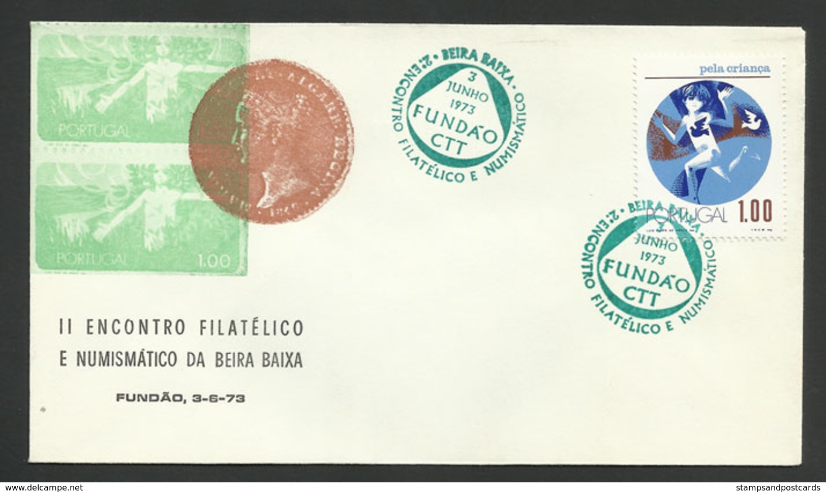 Portugal Cachet Commémoratif  Expo Philatelique Et Numismatique Beira Baixa Fundão 1973 Event Postmark Stamp & Coin Expo - Flammes & Oblitérations