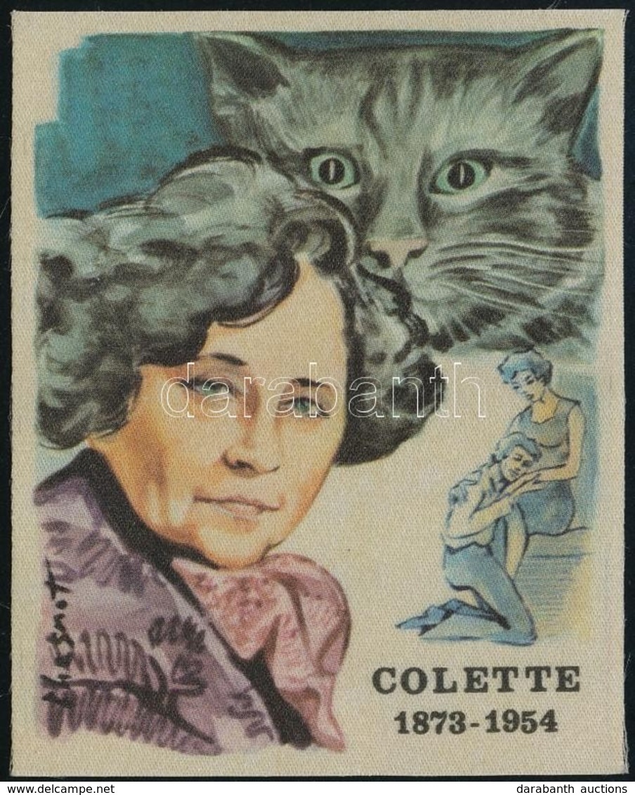 Sidonie-Gabrielle Claudine Colette (1873-1954) írónő, Varietéművészt ábrázoló Textilkép, 7×5,5 Cm - Advertising