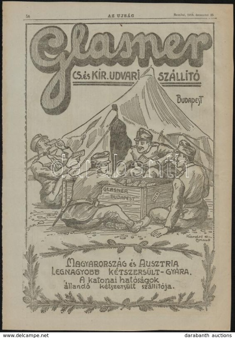 1915 Glasner Cs. és Kir. Udvari Szállító/Remington-Írógép Rt., Nagyméretű újságreklám, 39x27 Cm - Advertising