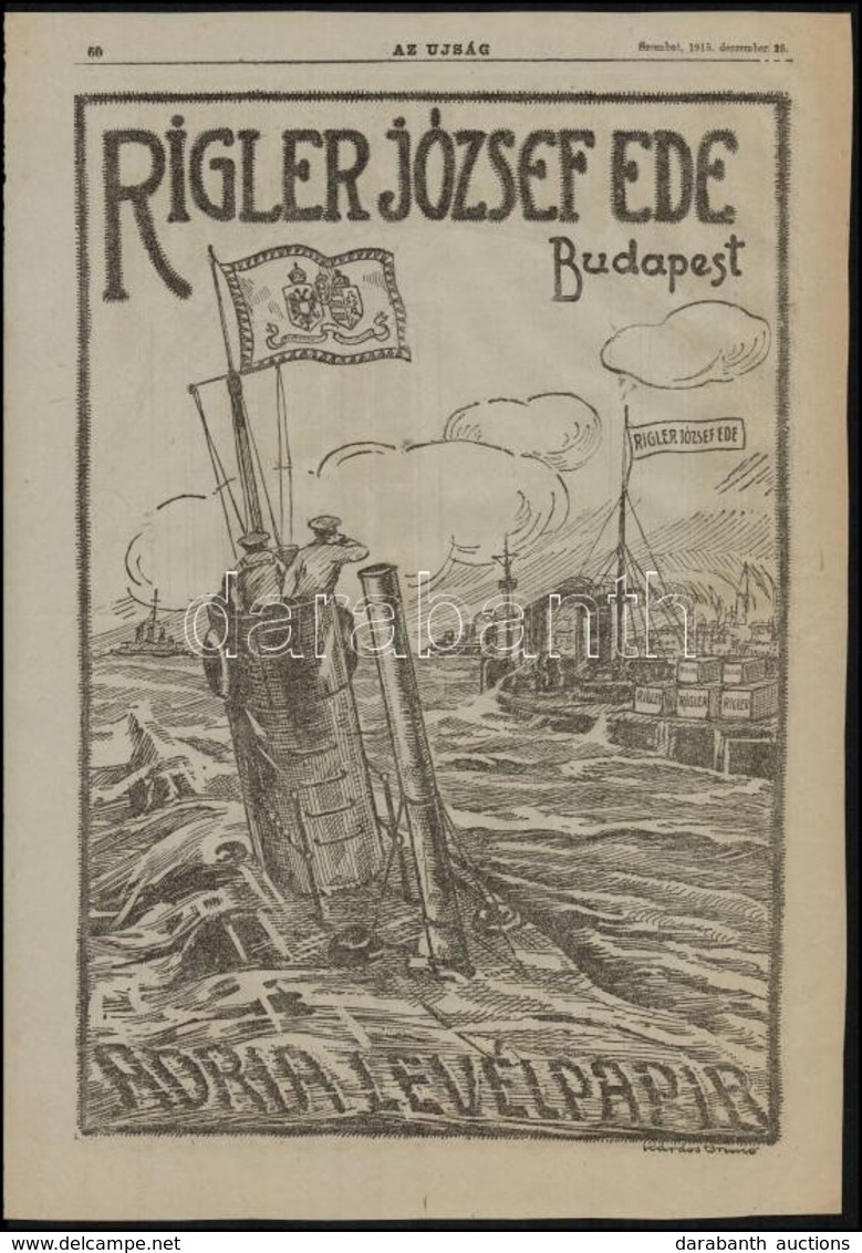 1915 Rigler József Ede Adria Levélpapír/Rein Nándor, Nagyméretű újságreklám, 39x27 Cm - Advertising