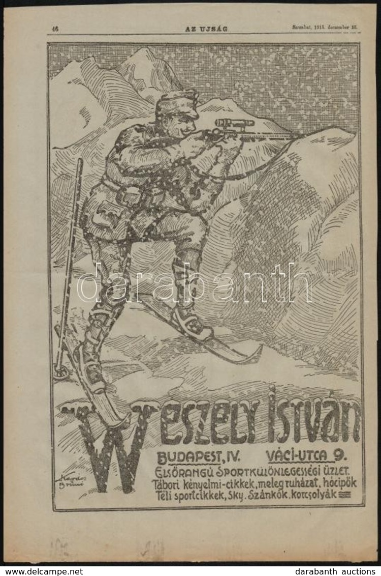 1915 Weszely István Elsőrangú Sportkülönlegességi Üzlet/Magyar Orvosi Műszertár, Nagyméretű újságreklám, 41x27 Cm - Advertising