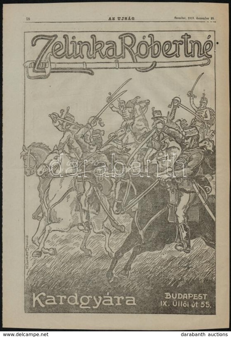 1915 Zelinka Róbertné Kardgyára/Koch Testvérek Férfi-, Fiú és Gyermekruha-áruháza, Nagyméretű újságreklám, 39x27 Cm - Advertising