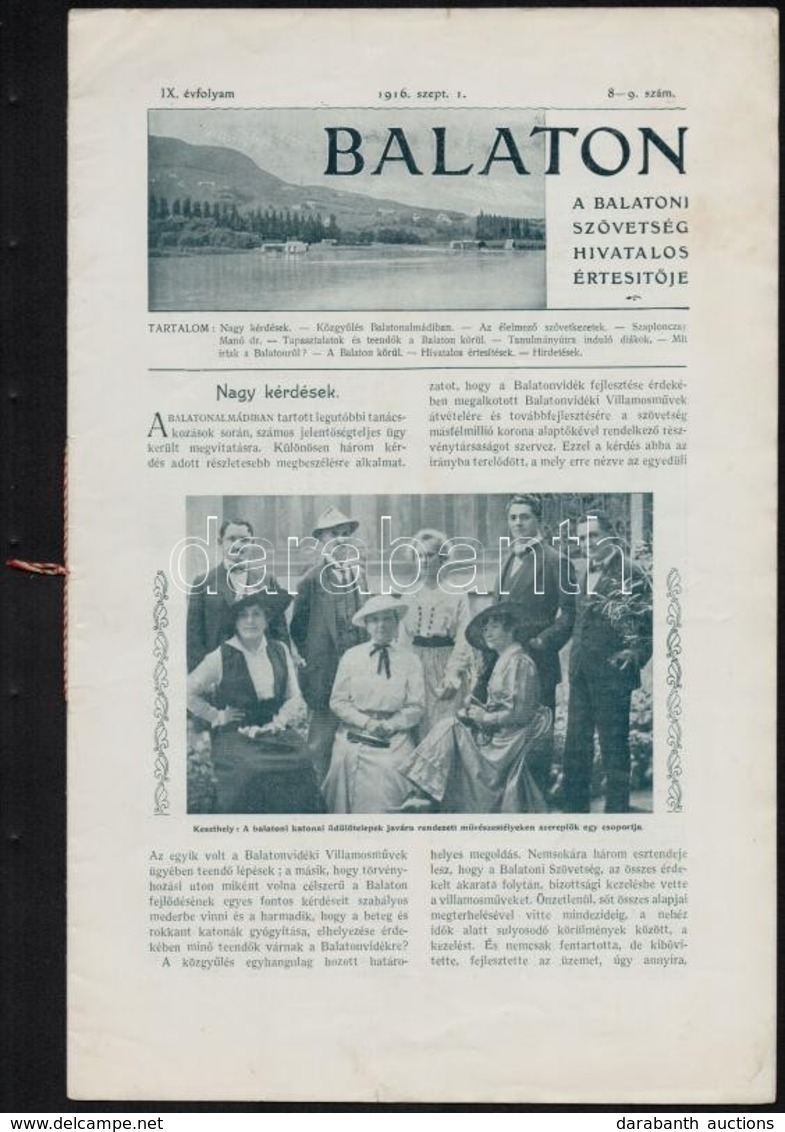 1916 Balaton, A Balatoni Szövetség Hivatalos értesítője.ix. évf. 8-9 Számai. Sok Képpel és Hirdetéss - Other & Unclassified